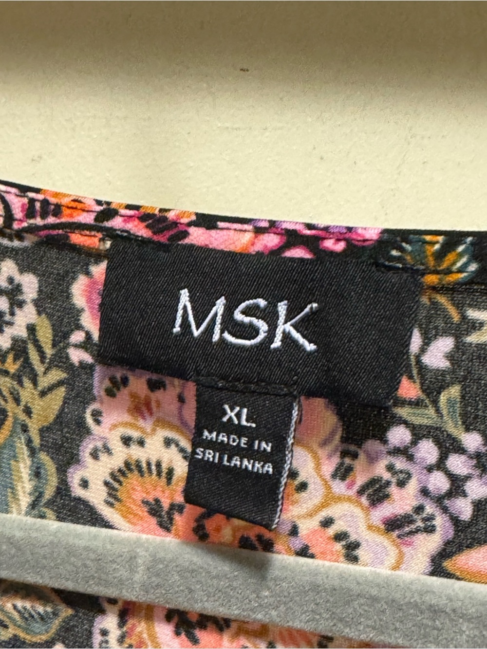 MSK Black Floral Top with Pink, Purple & Orange Blooms Size XL NWOT - Picture 7 of 13